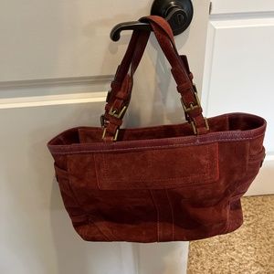 Suede burgundy coach bag